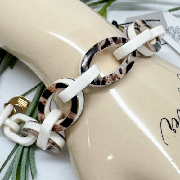 Chico's Jewelry - Chico’s White & Brown Pattern Link Acrylic Bracelet NEW